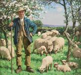 Farmer with his Flock of Sheep, William Gunning King