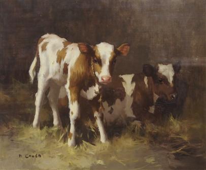 David Gauld | Two Ayreshire Calves in a Byre