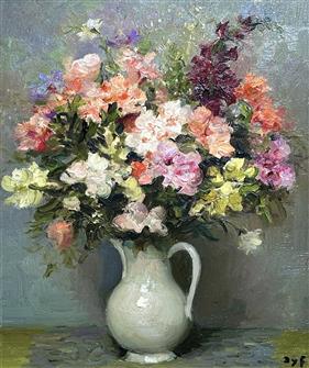 Marcel Dyf | Still Life of Flowers in Cream China Vase