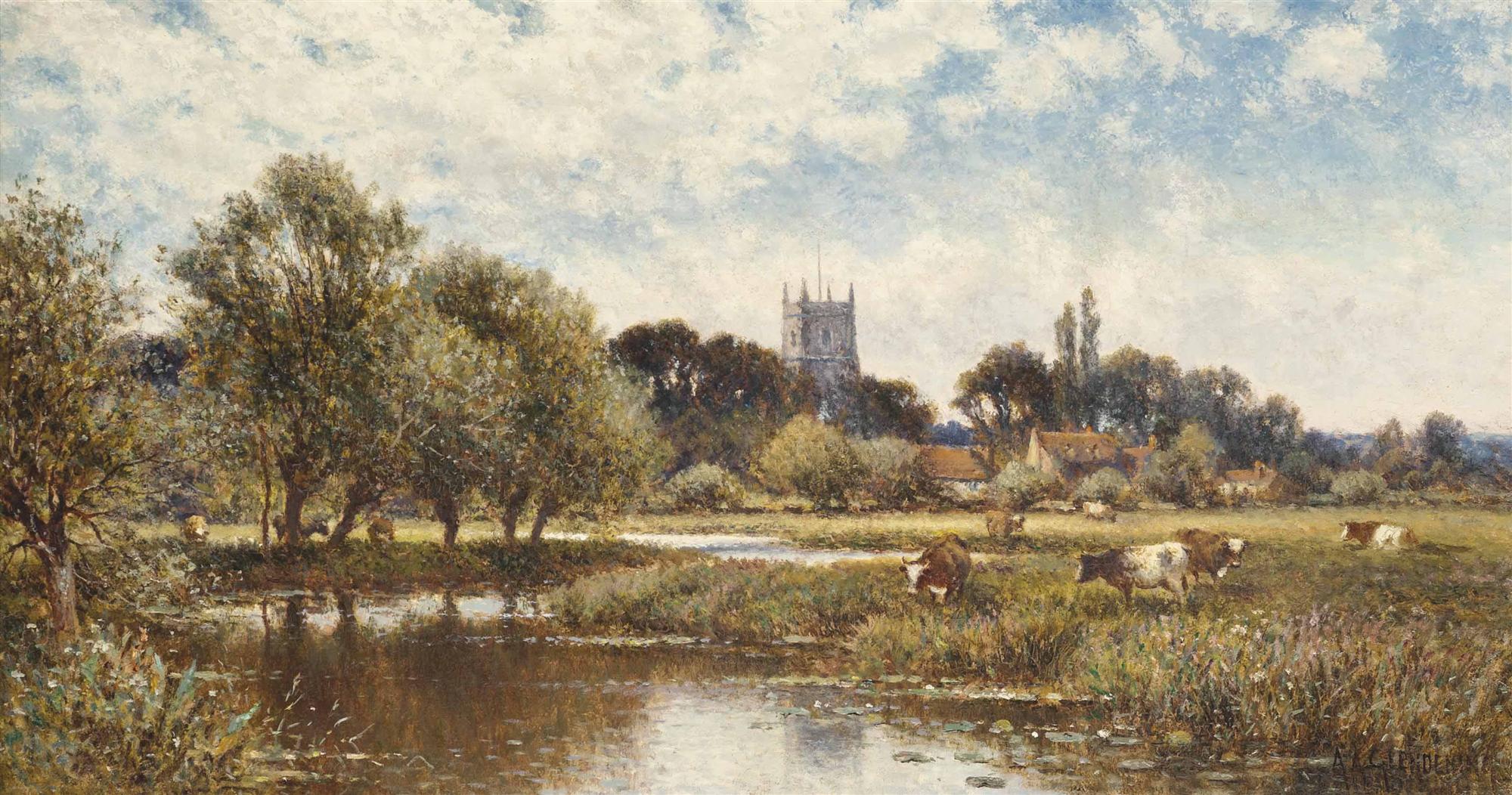 Alfred Augustus Glendening Snr | Cattle Watering, Kempstead-on-Thames