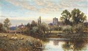 Sheep Grazing before Wrotham Church, Twilight, Alfred Augustus Glendening Snr