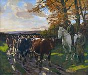 Herding Cattle on Country Road, William Gunning King
