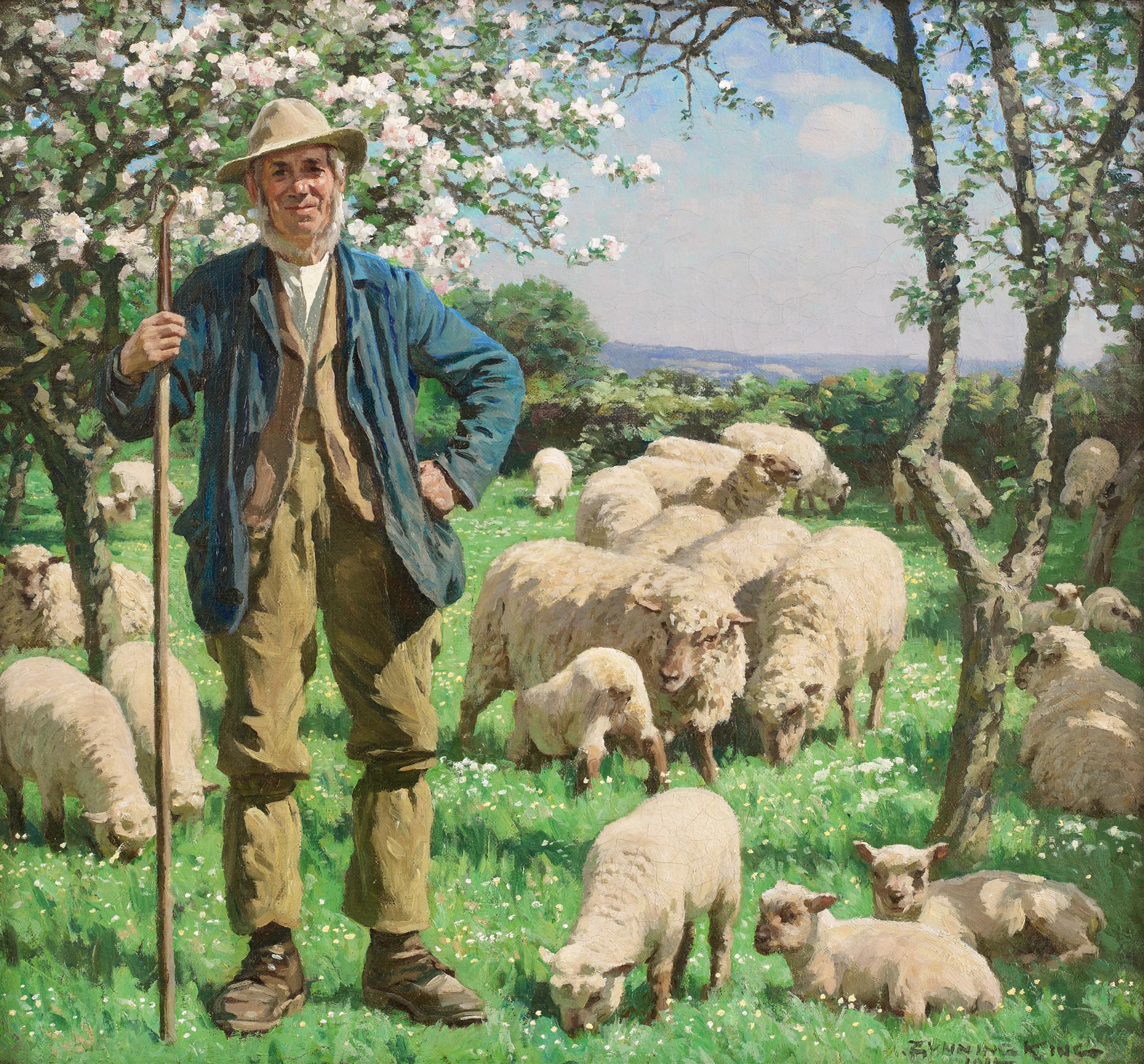 William Gunning King | Farmer with his Flock of Sheep