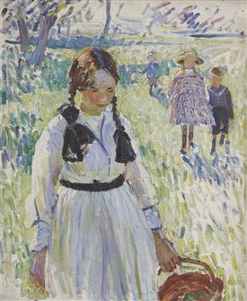 Dorothea Sharp | Children in the Field, Marcella holding a Wicker Basket