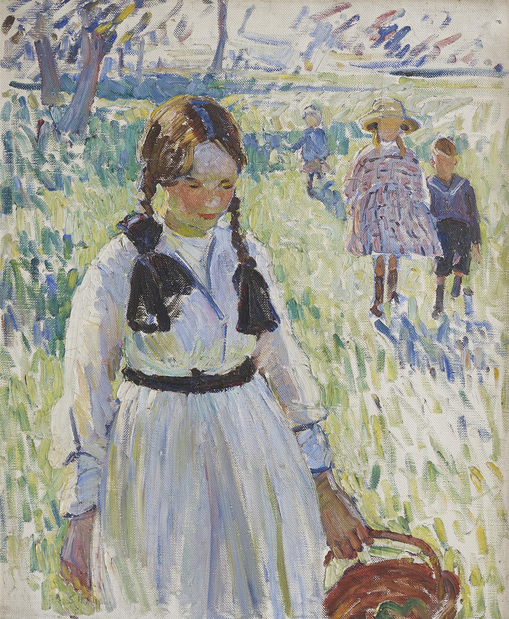 Dorothea Sharp | Children in the Field, Marcella holding a Wicker Basket