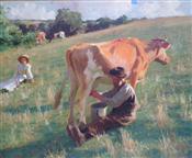 Summer  Milking, Harold Harvey