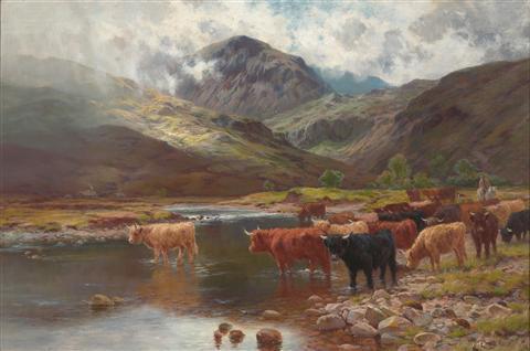 Louis Bosworth Hurt | Cattle Crossing the River Garrie, Kinlochewe