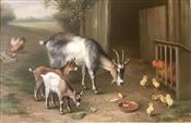 Goats & Chickens in the Farmyard, Edgar Hunt