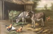 Donkey & Chickens in the Farmyard, Edgar Hunt