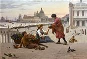 Young fruit-sellers on the Riva degli Schiavoni. The Church of  Santa Maria della Salute in the distance (Venice), Antonio Paoletti