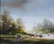 Figures in Parkland with Church beyond, Brian Shields -  BRAAQ