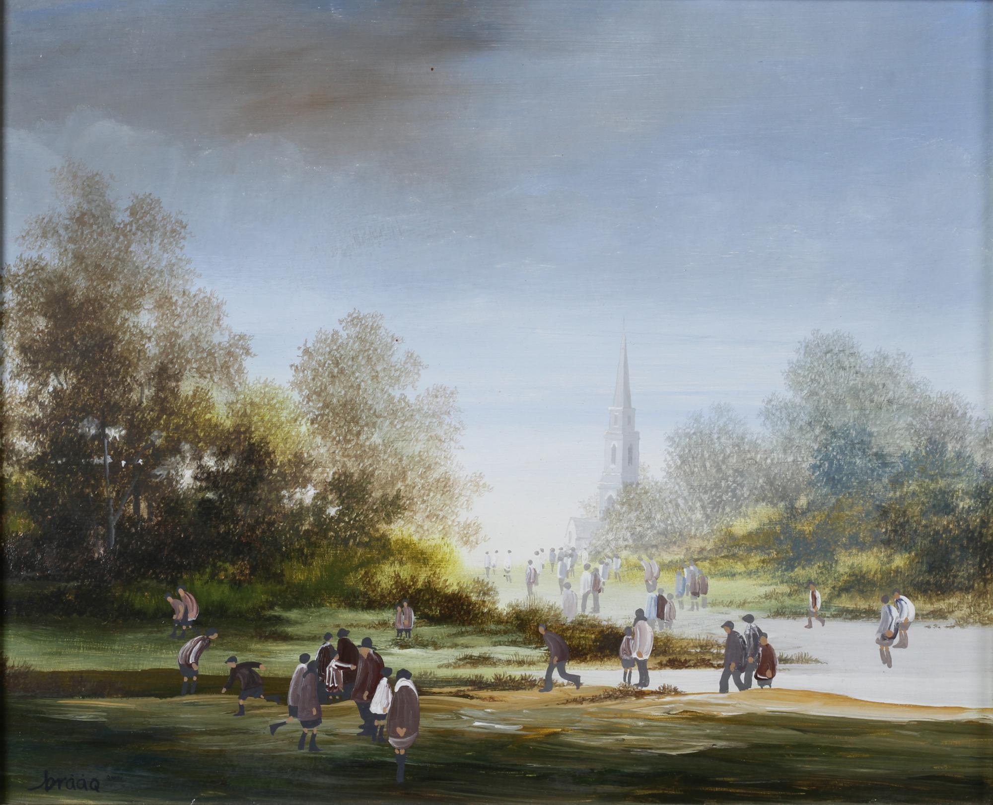 Brian Shields -  BRAAQ | Figures in Parkland with Church beyond
