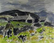 Snowdonia Farm with Farmer and two Sheep Dogs, Sir Kyffin Williams