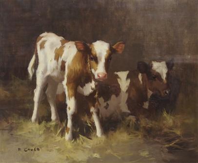 David Gauld | Two Ayreshire Calves in a Byre