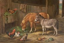 Pony & Donkey in Stall, Edgar Hunt